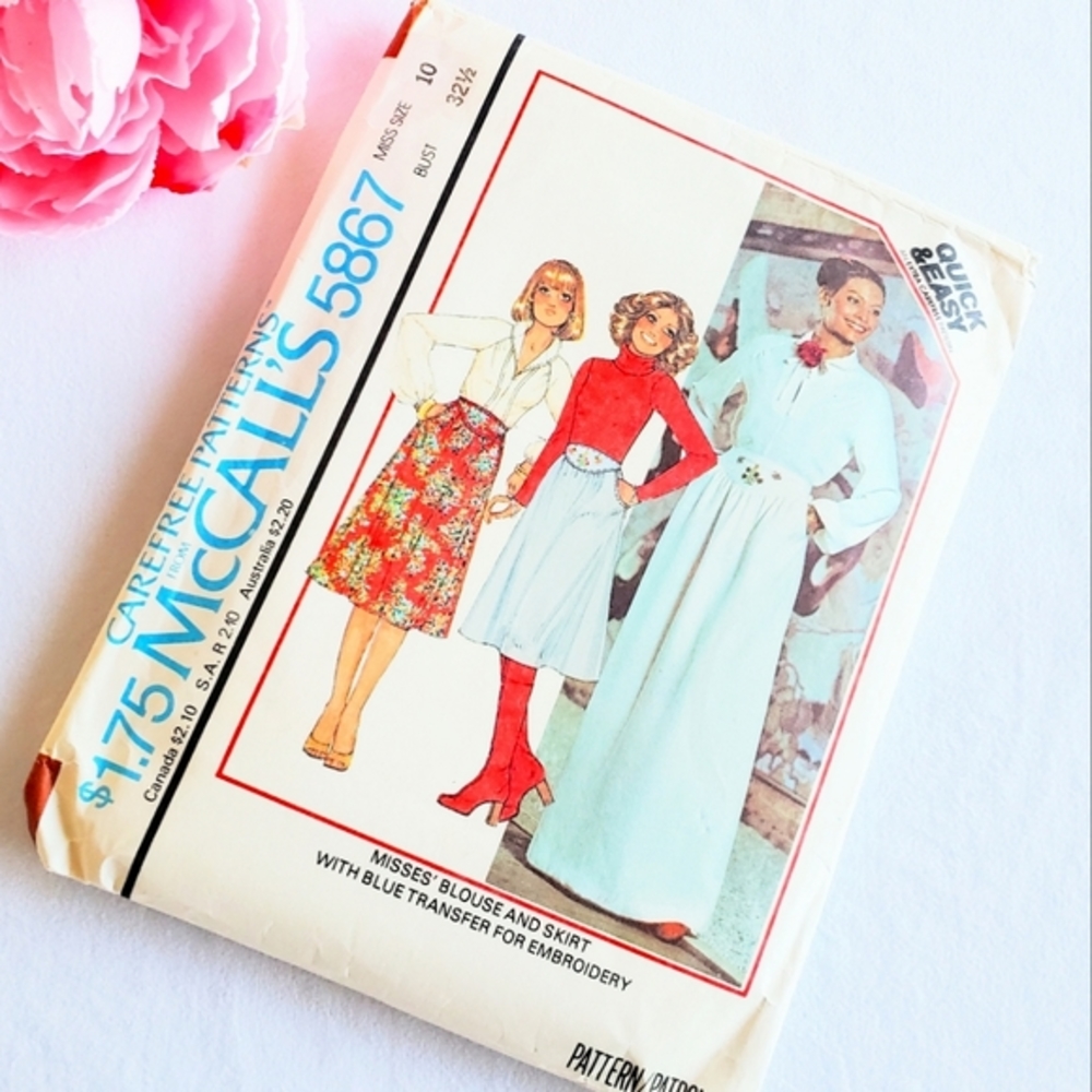 1977 UNCUT McCall's 5867 Sewing Pattern Blouse/Skirt - Picture 1 of 5